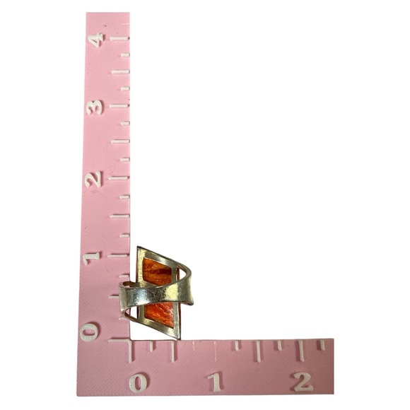 DR Modernist .925 Sterling Silver Orange Calcite Bypass Statement Ring - Picture 5 of 6